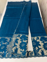 Blended tussar saree with organza applique applique borders MTSS452 Teal
