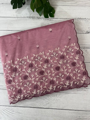 Glassy tissue organza saree with embroidery FKSF133- OnionPink