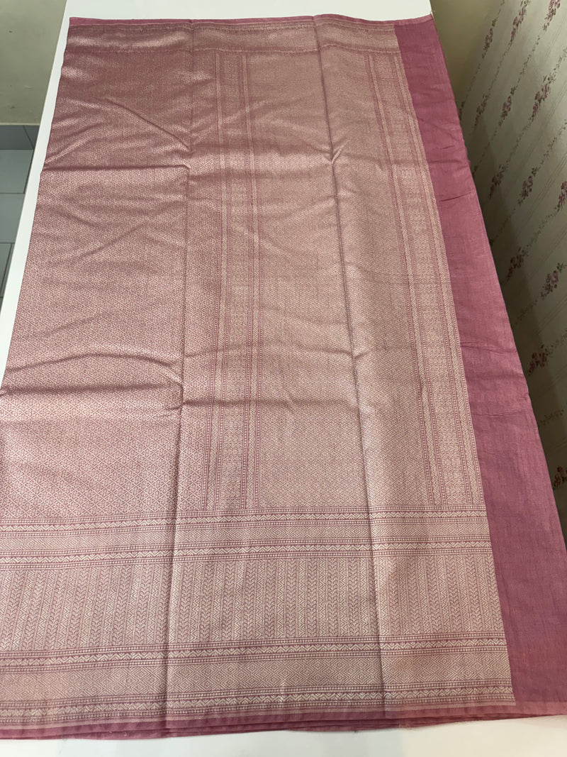 Banarasi semi katan saree in silver zari MS14667- Pastel OnionPink