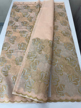 Jute Linen saree with zari & thread work MSH206 - Peach