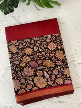 Soft semi Chanderi saree with zari border MS9871 Maroon & Black