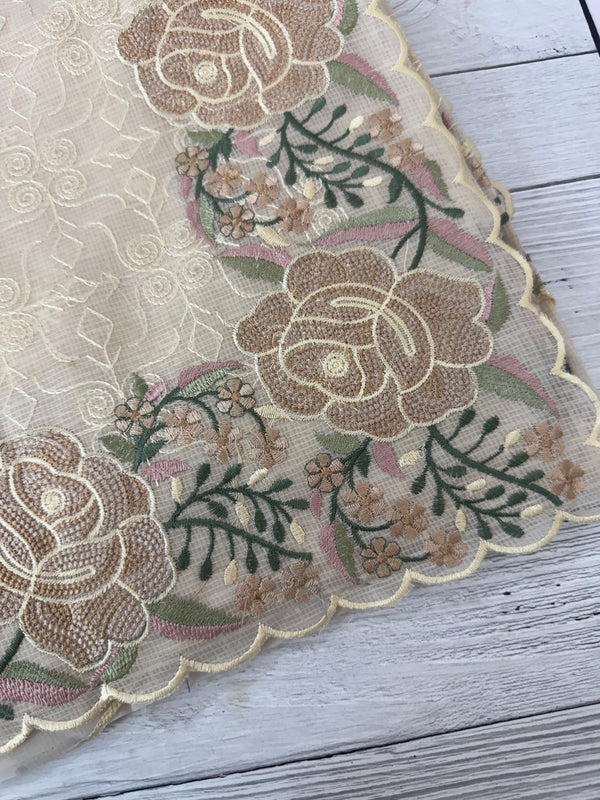 Phulkari NetKota embroidery saree - MSH126 Beige