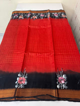 Checks Semi tussar saree with hand painting MS3432