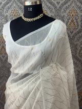 Semi organza saree  MOS8544 White