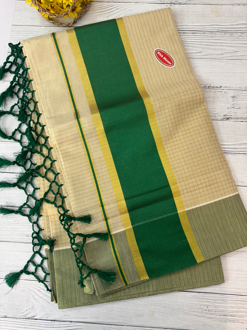Kerala tissue saree- Gold checks