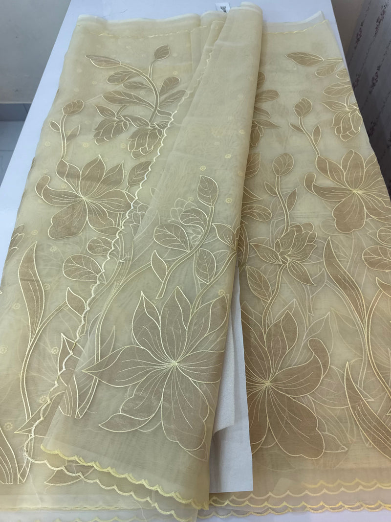 Organza saree with tissue applique work MS5081- Ivory