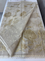 Organza saree with tissue applique work MS5081- CloudGrey