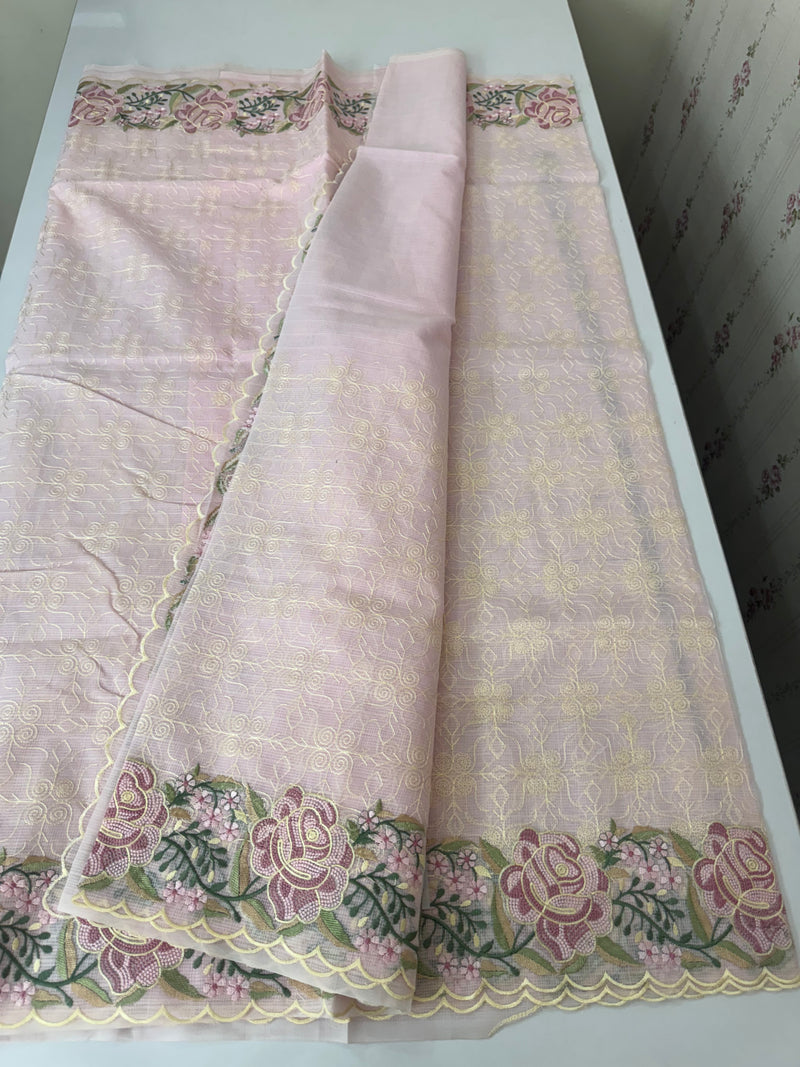 Phulkari NetKota embroidery saree - MSH126 PastelPink