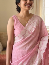 Kota chanderi saree with applique work borders- MSH224 Pink
