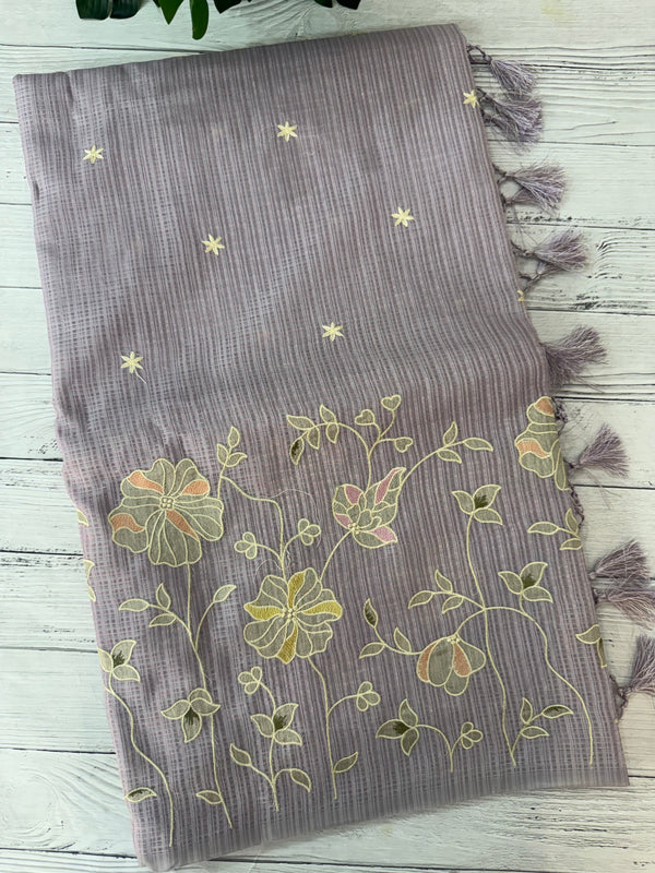 Applique and embroidery work 
 Kota Silk saree MSH118- DuskyLavender
