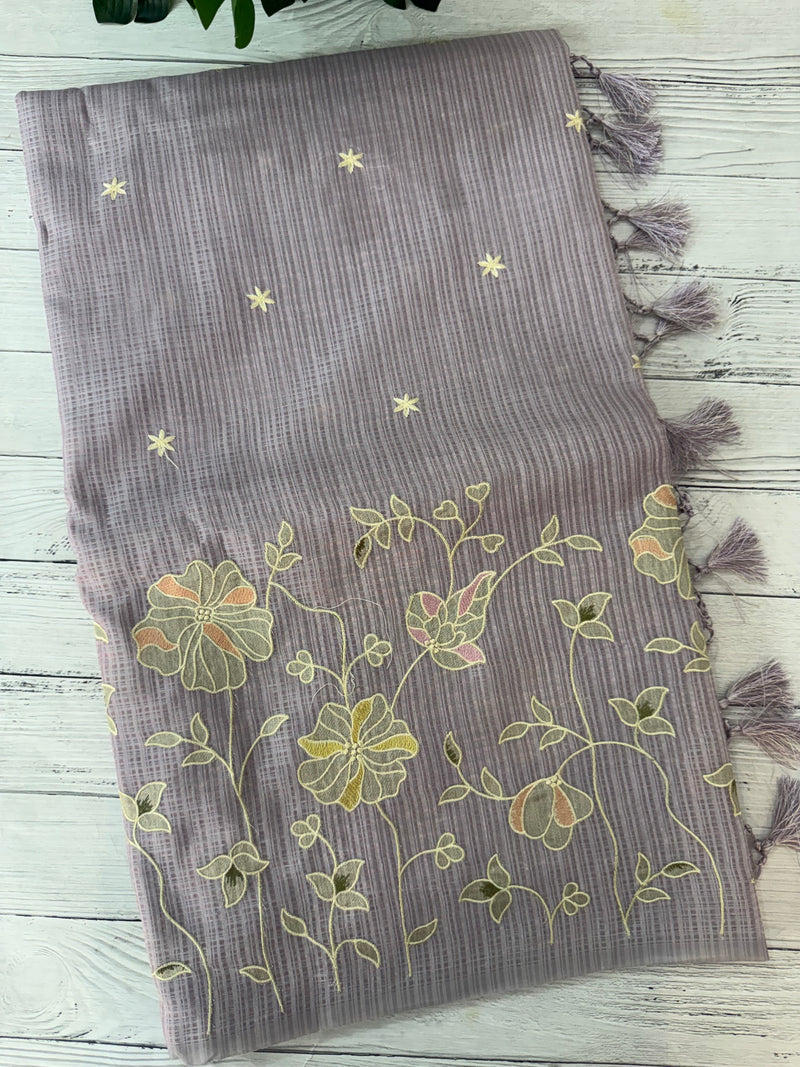 Applique and embroidery work 
 Kota Silk saree MSH118- DuskyLavender