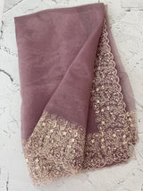 Glass organza saree with embroidery borders- MCW161 DuskyMauve