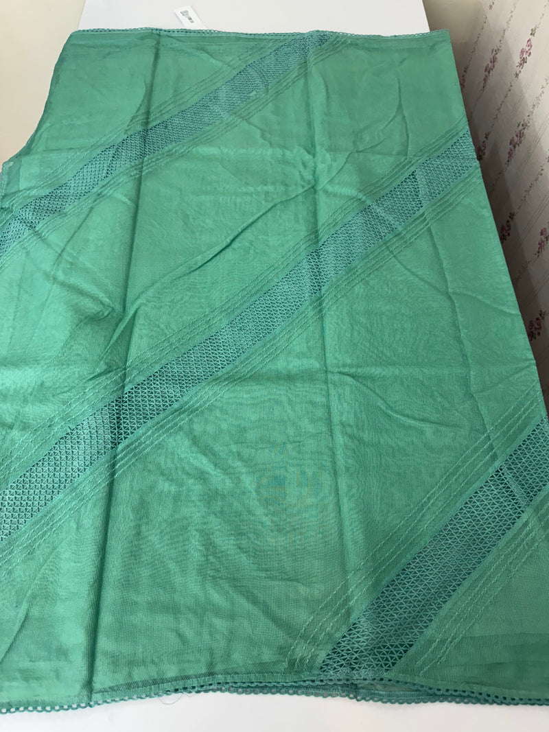Supernet saree with crochet work and lace border MCJ5433 -JadeGreen(Design - Diagonal Crochet)