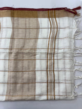 Linen big checks saree with zari border MLS9767- Cream & MaroonRed