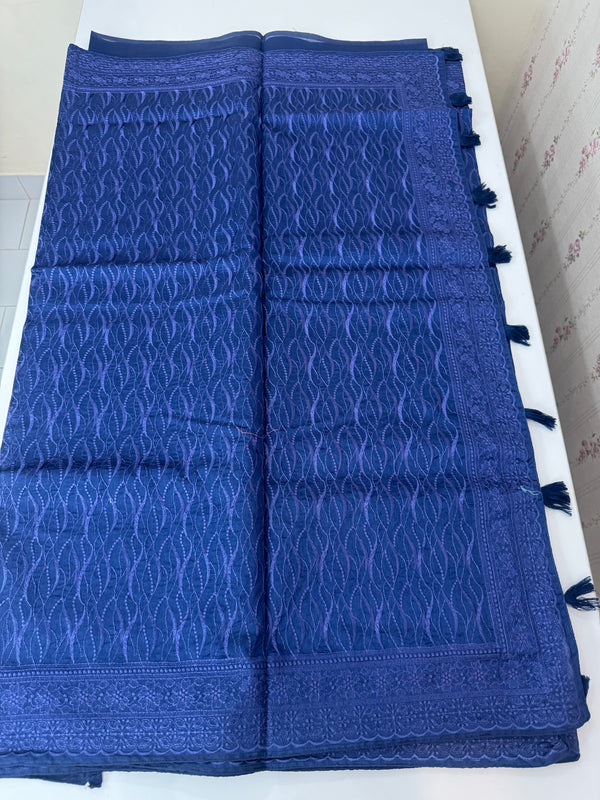 Blended tussar saree with thread work MTS9078 - DarkBlue