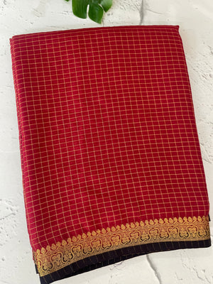 Crepe chiffon saree with small checks zari weaving  MS81890
