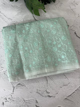 Moonga checks saree with embroidery MSH219 - PastelAqua