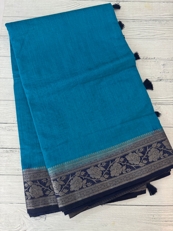 Jute linen sarees with contrast pallu & blouse MJL456
