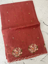 Kota checks saree with embroidery MS7645 Brick