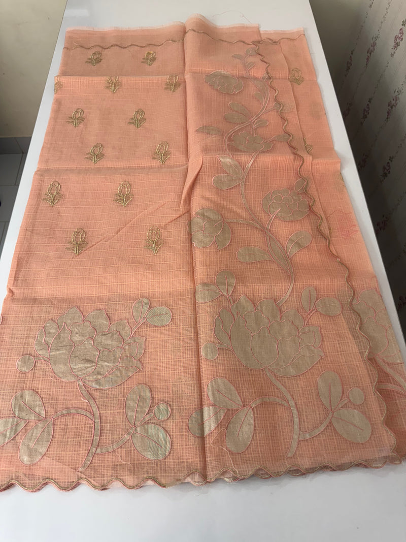NetKota saree with tissue applique work MS15145- PastelPeach