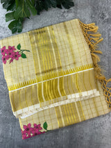 Kerala tissue cotton checks saree - Flower prints