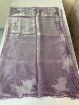 Fancy satin silk organza saree with applique borders MS14207 Lavender