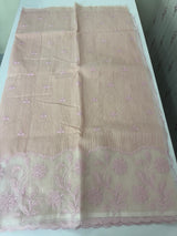 Khadi supernet saree with net applique borders MSH208 PastelPink