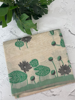 Jamdani silk Cotton Saree with lotus motifs MSJ790 (4)