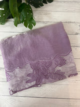 Fancy satin silk organza saree with applique borders MS14207 Lavender