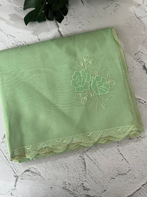 Kota Moonga checks Applique work saree  MSH278 PistaGreen