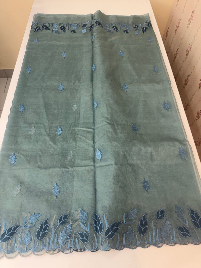 Viscose Organza saree with applique work-MSH103 MidnightBlue
