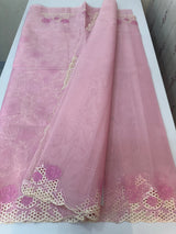 Viscose Organza saree with cutwork borders-MSH262 Pink