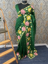 Blended tussar silk saree with embroidery - MS78911