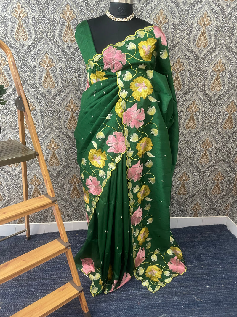 Blended tussar silk saree with embroidery - MS78911