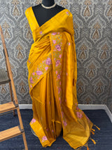 Blended tussar silk saree with cross stitch embroidery- MS78911
