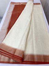 Semi chanderi saree -  MSH229 - Cream to RustOrange