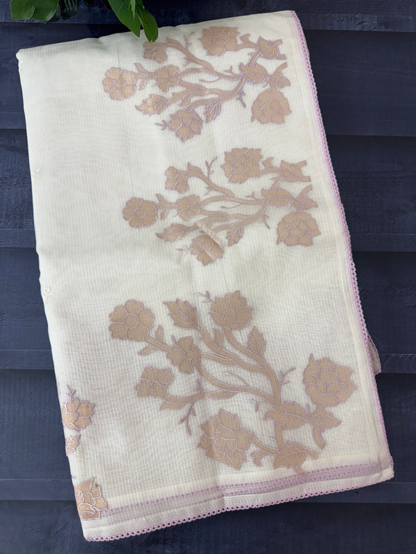 NetKota Applique work saree  MSH123- White & Lavender