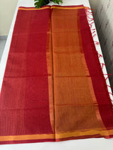 Mangalagiri Silk Cotton Saree with zari checks MS90321 DarkPeach