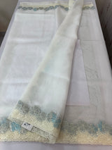 Soft organza saree with turkish applique borders- MCW735 White