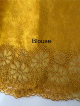 Semi Soft Organza saree with thread work and applique borders - MCW666 Mustard