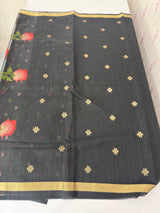 Semi jute silk saree with organza pallu MJL406 Black