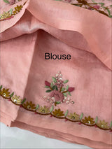 Kanta Handstitched Blended soft tussar silk saree MS90566- Peach