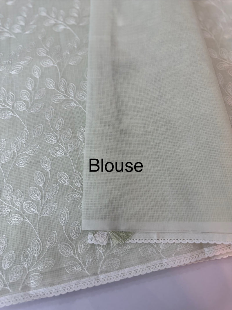 Kota cotton silk embriodery saree MS1455- Pastel PaleGreen