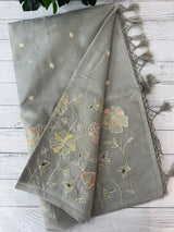 Applique and embroidery work 
 Kota Silk saree MSH118 - DuskyGreyGreen