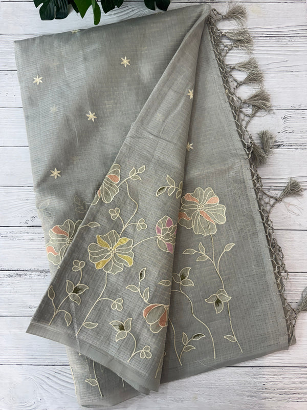 Applique and embroidery work 
 Kota Silk saree MSH118 - DuskyGreyGreen