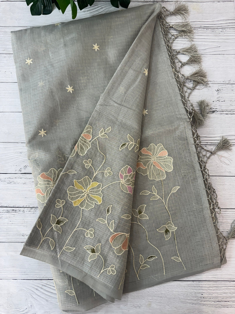 Applique and embroidery work 
 Kota Silk saree MSH118 - DuskyGreyGreen
