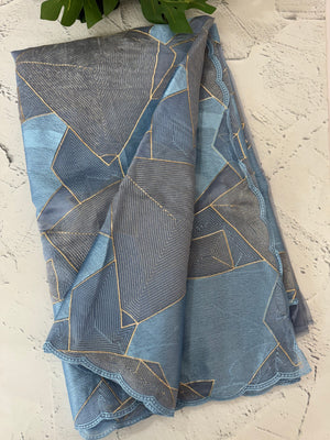 Glass organza saree with thread work- MOS330 Blue