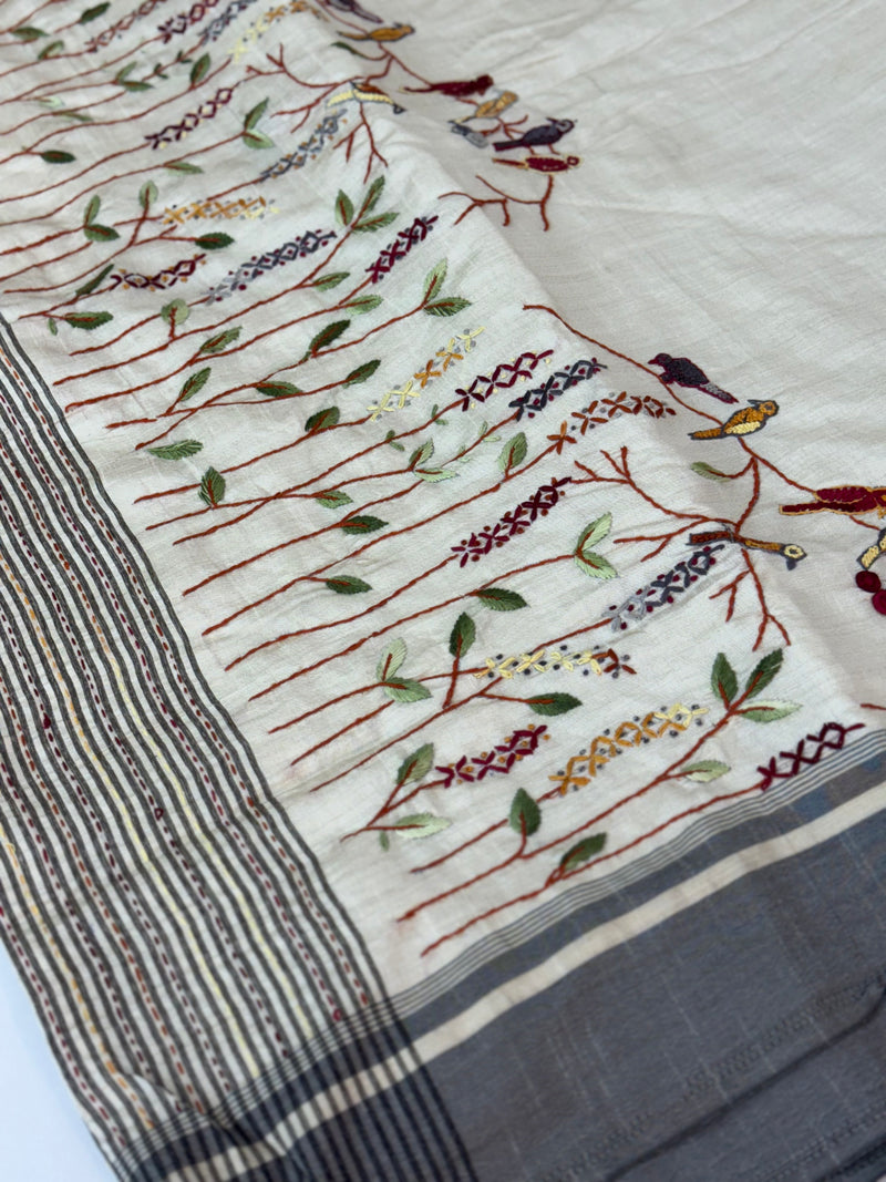 Blended tussar silk saree with hand embroidery MS40488
