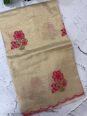 Semi chanderi tissue saree with cross stitch embroidery work-  MSH9556(5)