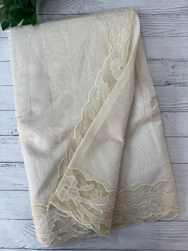 Mul chanderi saree with applique borders MSH111 Offwhite